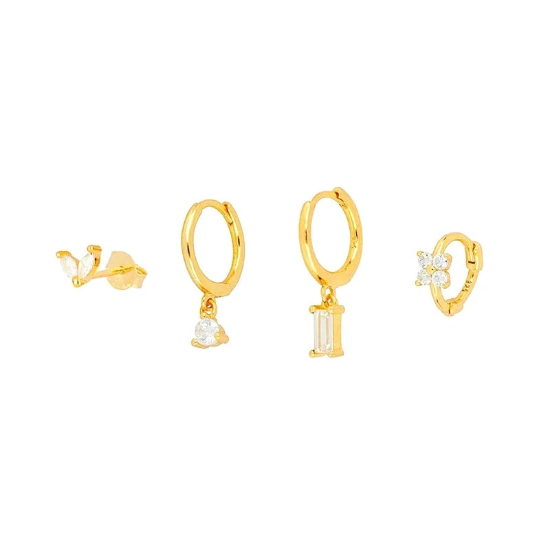 CANNER 4PCS 1 Set 925 Sterling Silver Stud Earrings For Women Individuality Zircon 18K Gold Fashion Jewelry Party Gifts Classic