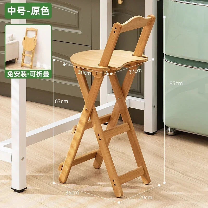 2pcs Durable Small Low Back Polished Bamboo Foldable Flat Bar Stools/Sizes: S-M-L/Beige/Brown