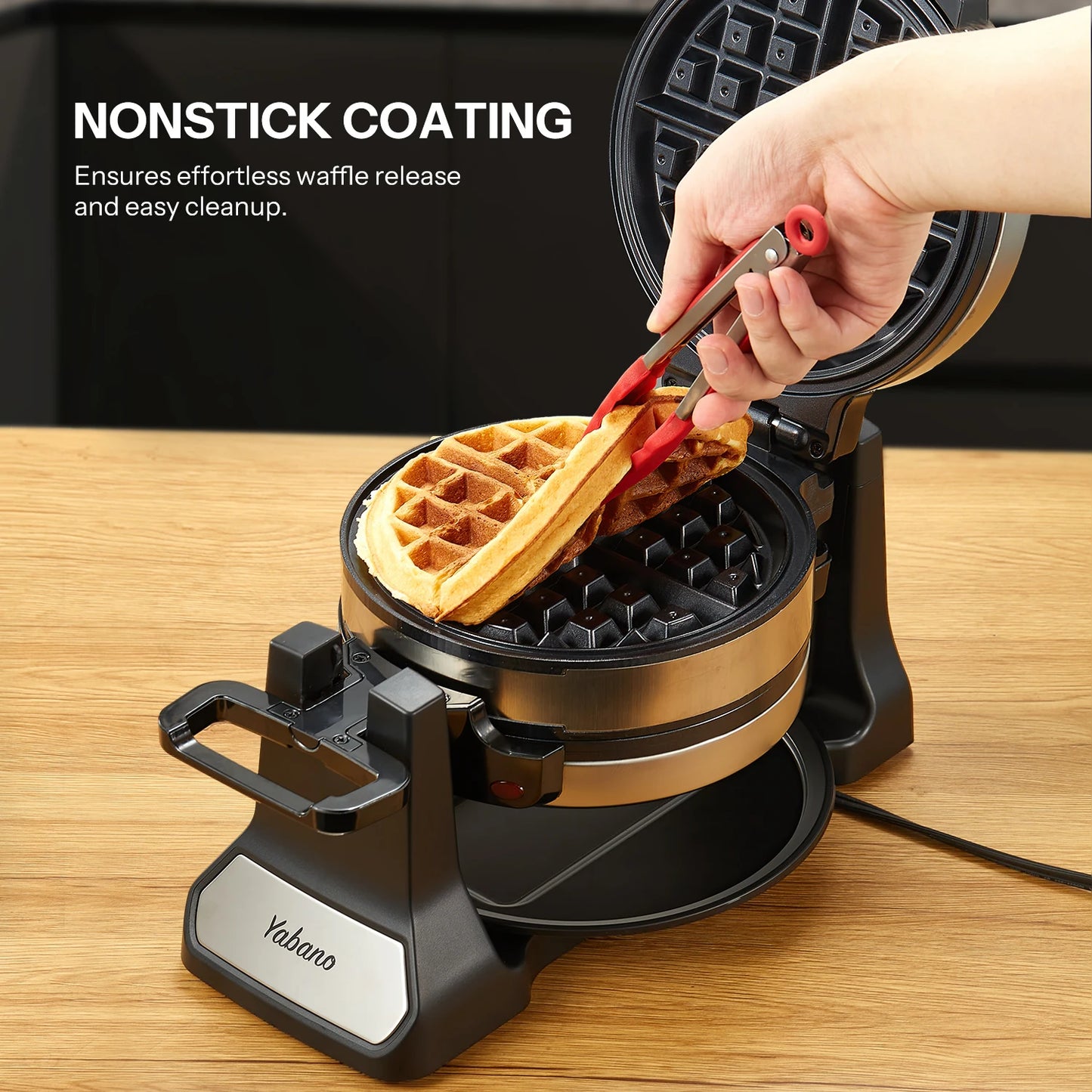 Non-Stick Double Flip Belgian Waffle Maker/Rotating Waffle Iron/Nonstick Plates/Removable Drip Tray/ Cool Touch Handles/Colors-Black/Silver