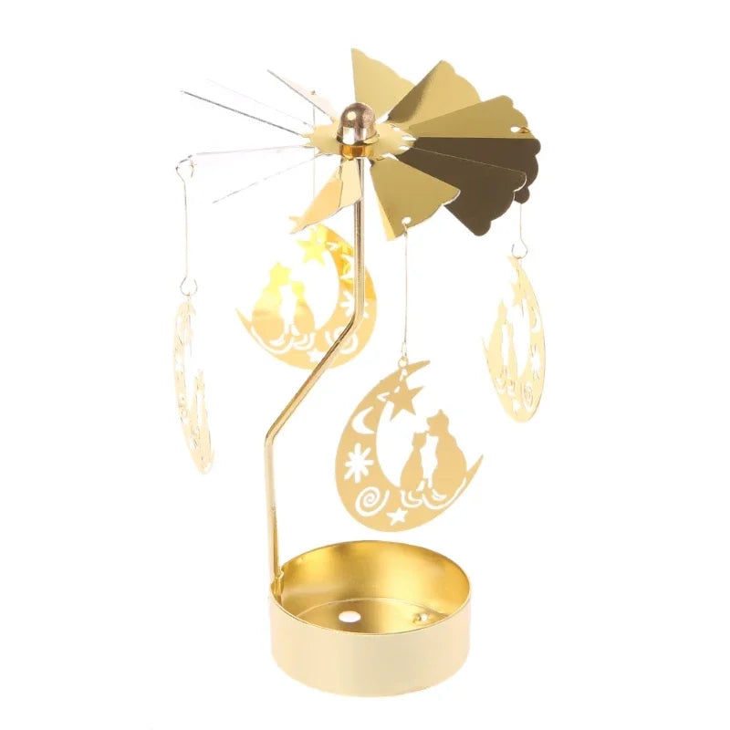 Gold Metal Rotating Fairies Flying Around Small Tealight Round Base Candleholders/No Candle/
