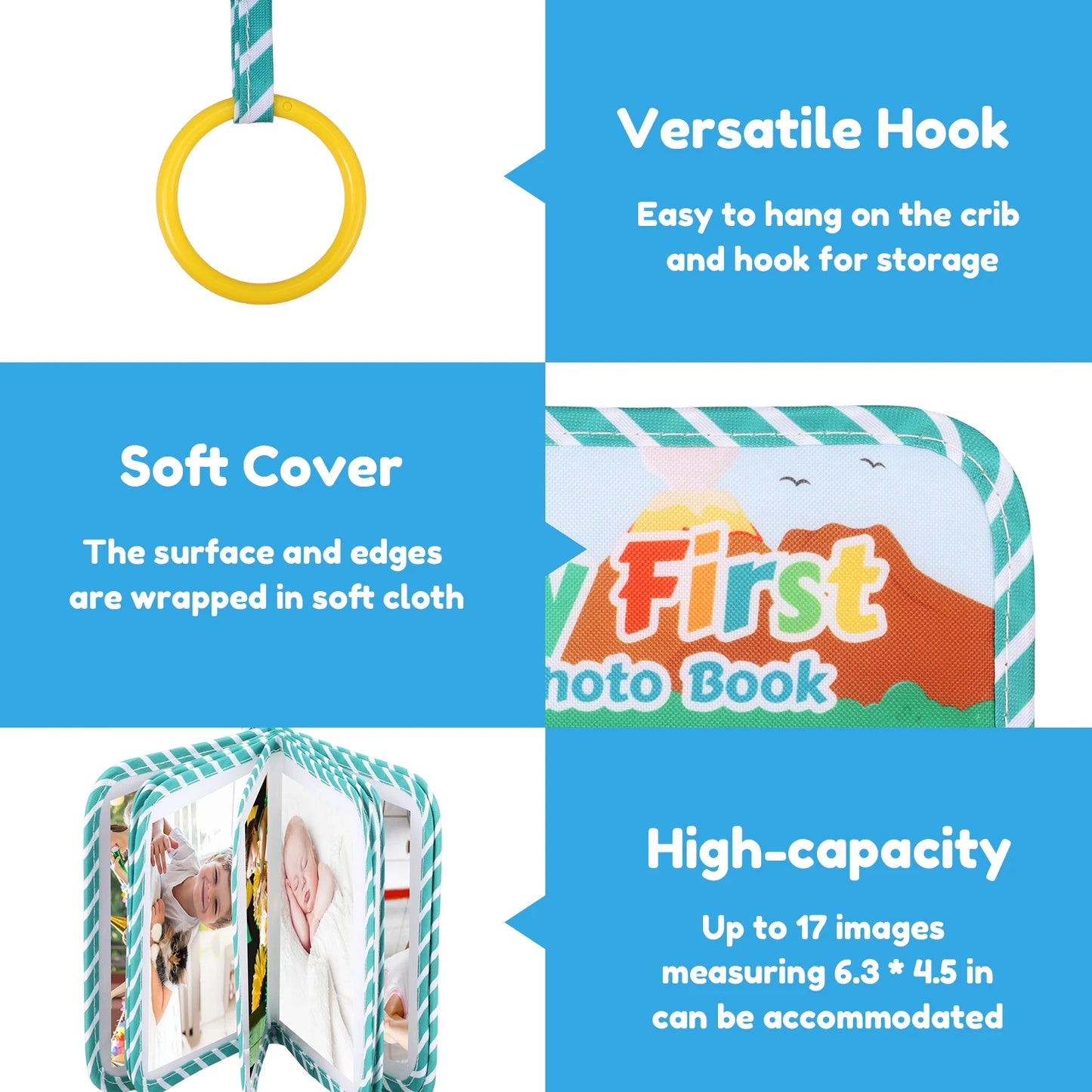 Babies Green Cartoon Flying Pterodactyl-Dinosaurs My First Year Photo Book Soft Cloth Case Fabric Loose-Leaf Transparent Bag Mirror 17 Photo Albums/Versatile Round Hook/Ages: Babies 0-24 Months