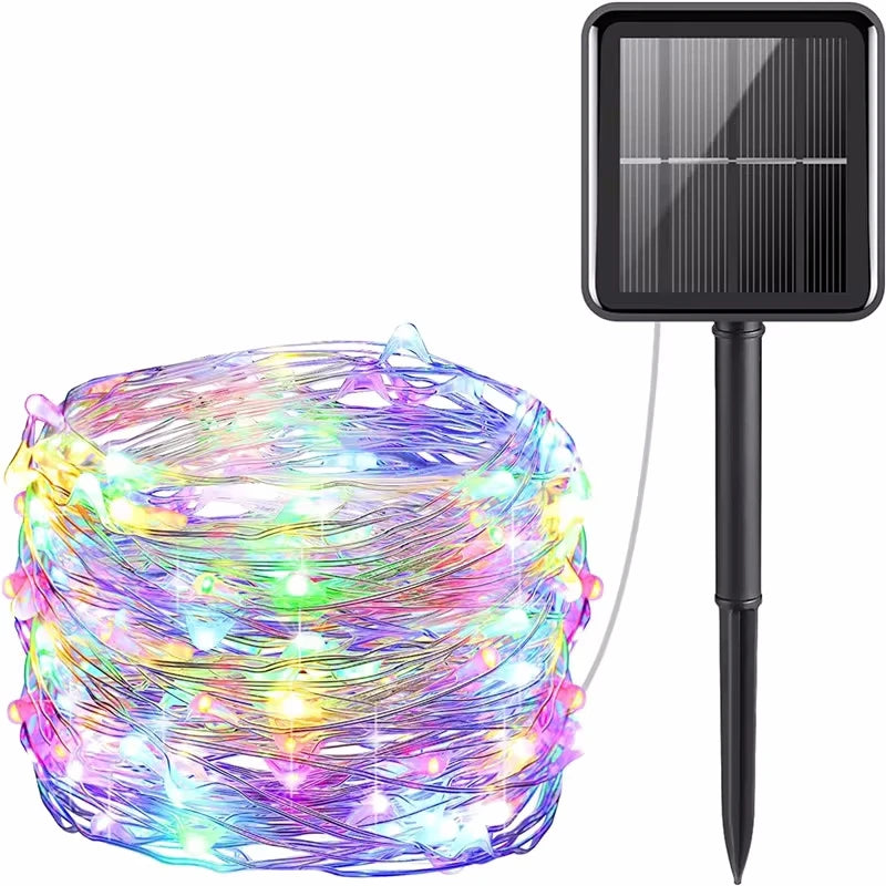 WHATOOK Outdoor Yellow Plastic Tube Body Daylight-Warm-Cool White RGB LED Art Deco Style 8 Light Automatic On-Off Modes Solar-Powered Ropes-Strings Lights/Colors-Black/Yellow/White/Multicolor