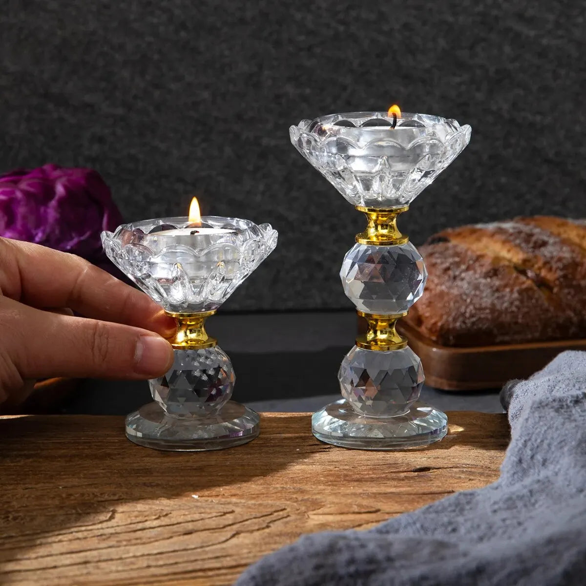 Modern Creative Transparent Diamond Crystal Clear Glass Small Tealight Candle Stand Holders