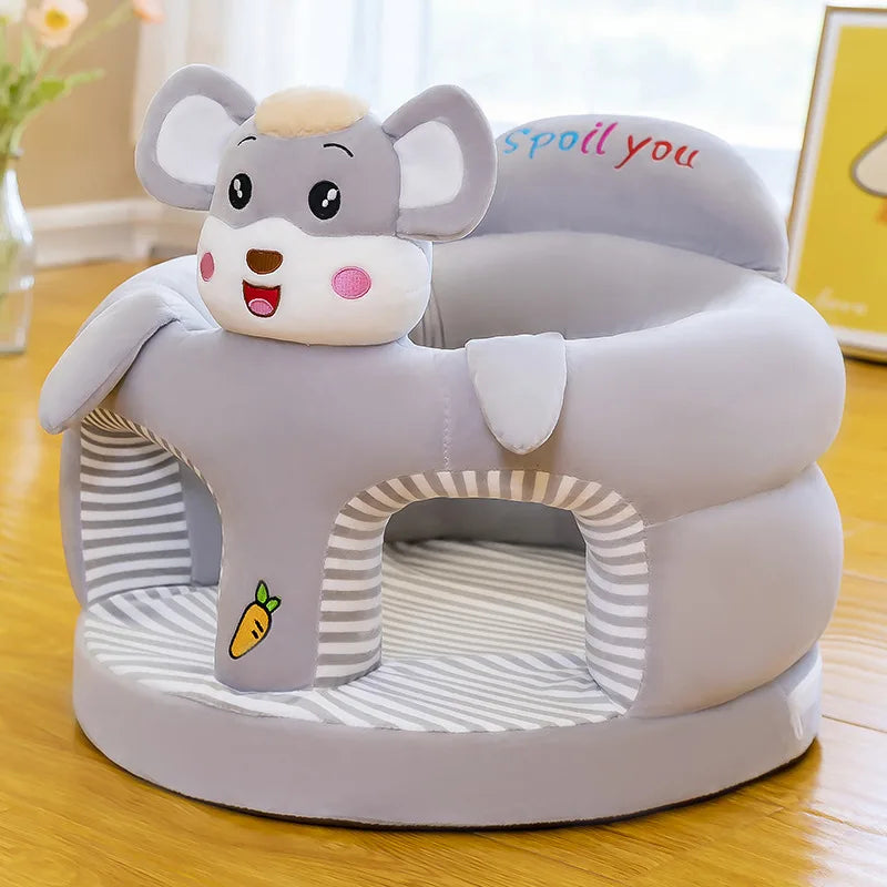 Babies-Toddlers Soft Plush Velvet Fabric Upholstered Padded Electric Embroidery Cute Cartoon Animal Images Anti-Slip Bottom Supported Learning Seat Chairs/Colors-White/Blue/Pink/Yellow/Striped/Multicolor/Checkered/Animals