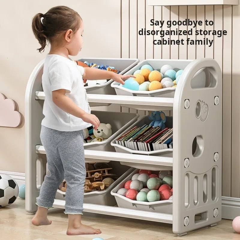 Babies-Toddlers Eco-Friendly 3-Tier Shelves Thick Plastic Toy Storage Cabinet/Ages: Over 6 Months Old/Colors-Gray/Pink/White/Black/Green/6-Plastic Storage Boxes Included