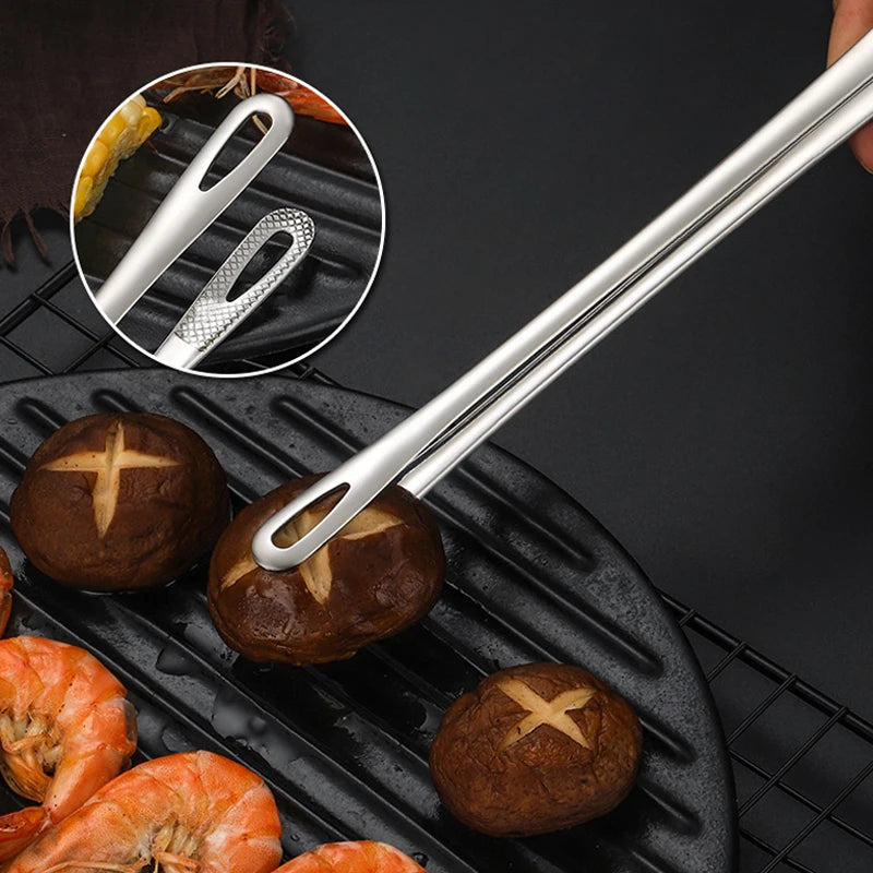2 PCS Silver Stainless Steel Kitchen Barbecue Grill Tweezer Food Tongs/