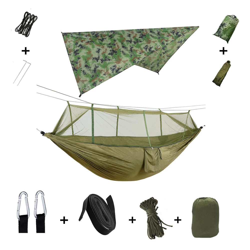 Outdoor Lightweight Waterproof Portable Nylon Mosquito Net-Rope Sleeping Camping Tarp Hammocks/Colors-Camouflage/Gray/Pink/2 Tree Straps/2 Steel Carabiners/Hammock Bag/Load Bearing Weight : 440 lbs
