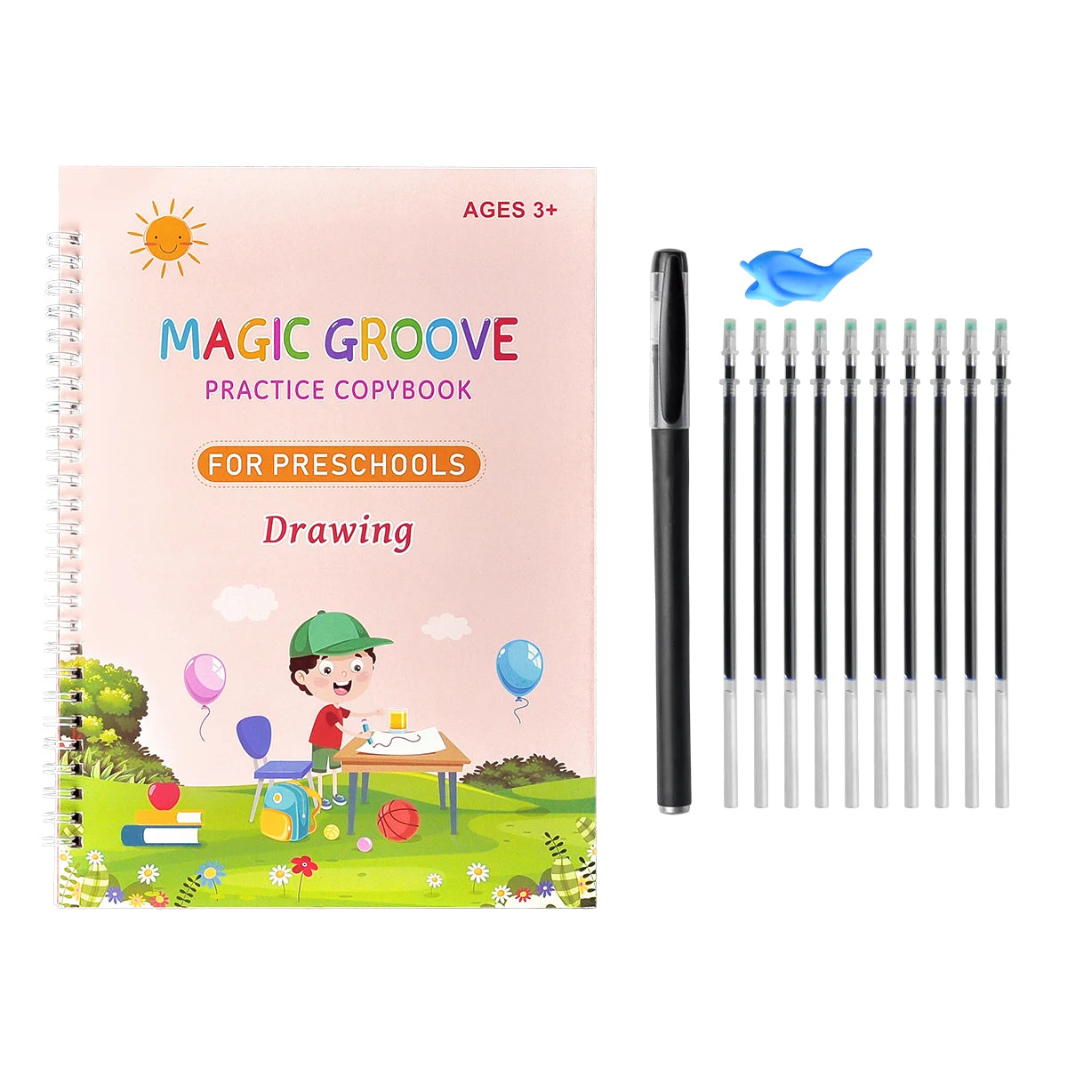 No-EN-Name-Null Kids 4 PCS Multicolor Plastic Reusable Magic Grove Practice Copybook For Preschoolers-Math-Drawing-Alphabet-Numbers Educational Reading Toys/Colors-Multicolor/Blue/Green/Pink
