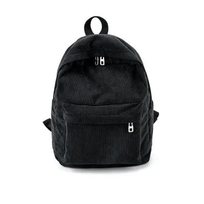 Women Softback Corduroy Interior Zipper Pockets Polyester Mochila Striped Rucksack Backpack Bags/Colors-Gray/Brown/Navy/Black/Blue/White
