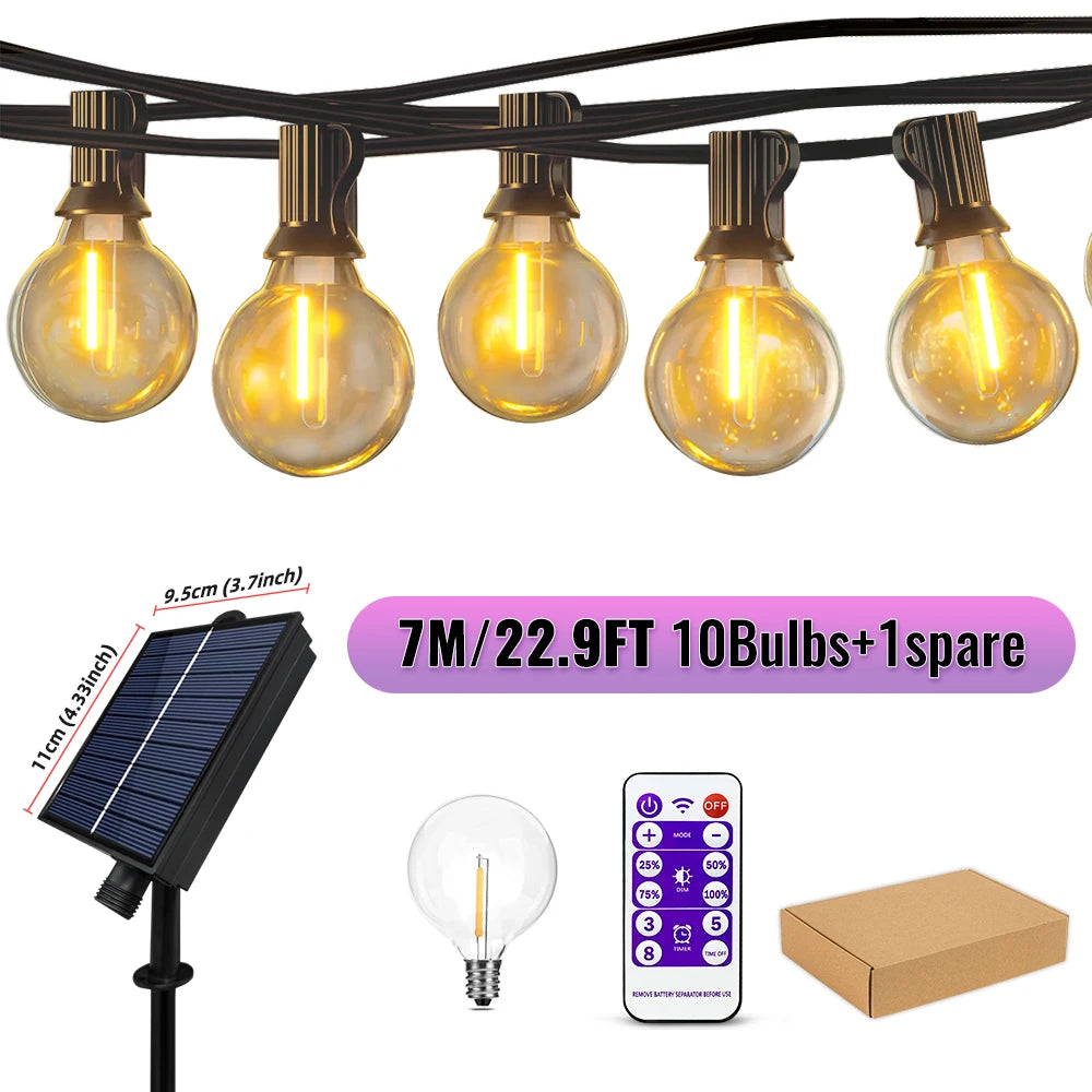 Indoor-Outdoor G40 Waterproof-Shatterproof Globe 8 Light Modes Solar String LED Warm Lights/ Colors-Black Yellow/ White/Multicolor