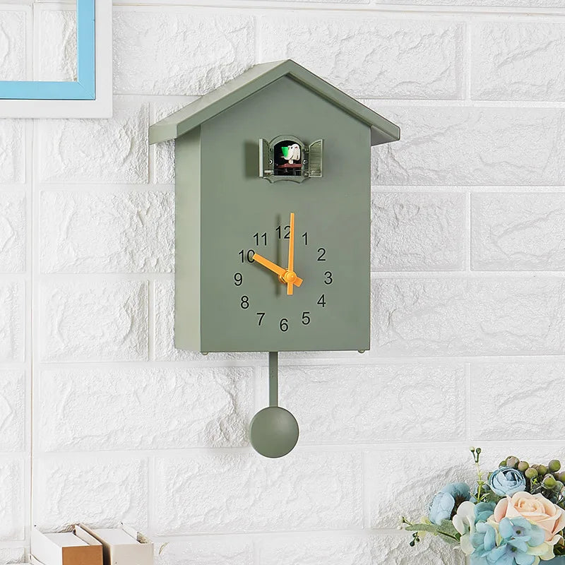 Modern Plastic Digital Quartz Cartoon Cuckoo Bird Swingable Wall Clocks/Colors-Green/White/Blue/Orange/Battery Not Included/3-C(R14) Battery Size/Hanging Hook-Tail