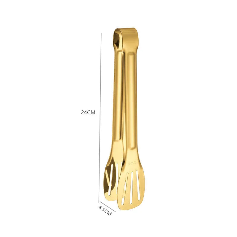 Kitchen Durable Stainless Steel BBQ Cooking Tongs/Colors-Gold/Black/Silver