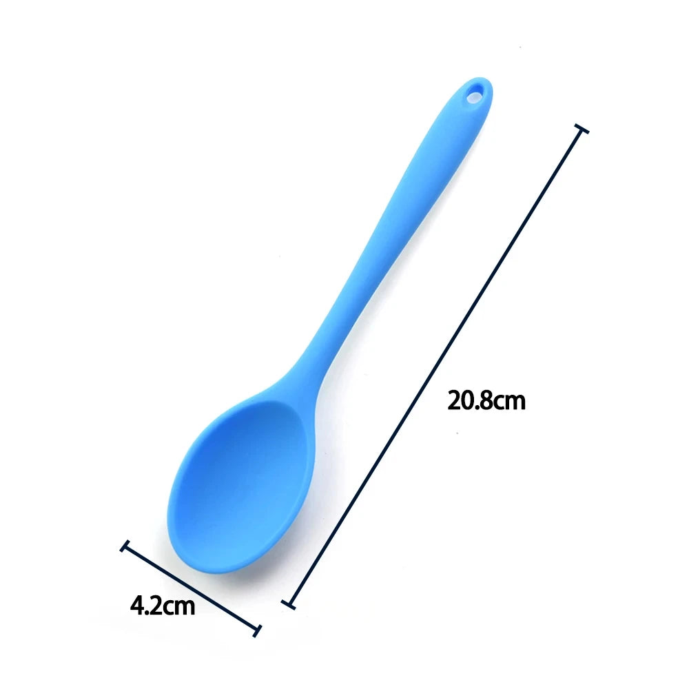 Kitchen Multicolored Thermostability Anti-Corrosion Soft Silicone Spoons/With Hook Hole /Colors-Multicolor/Blue/Green/Yellow