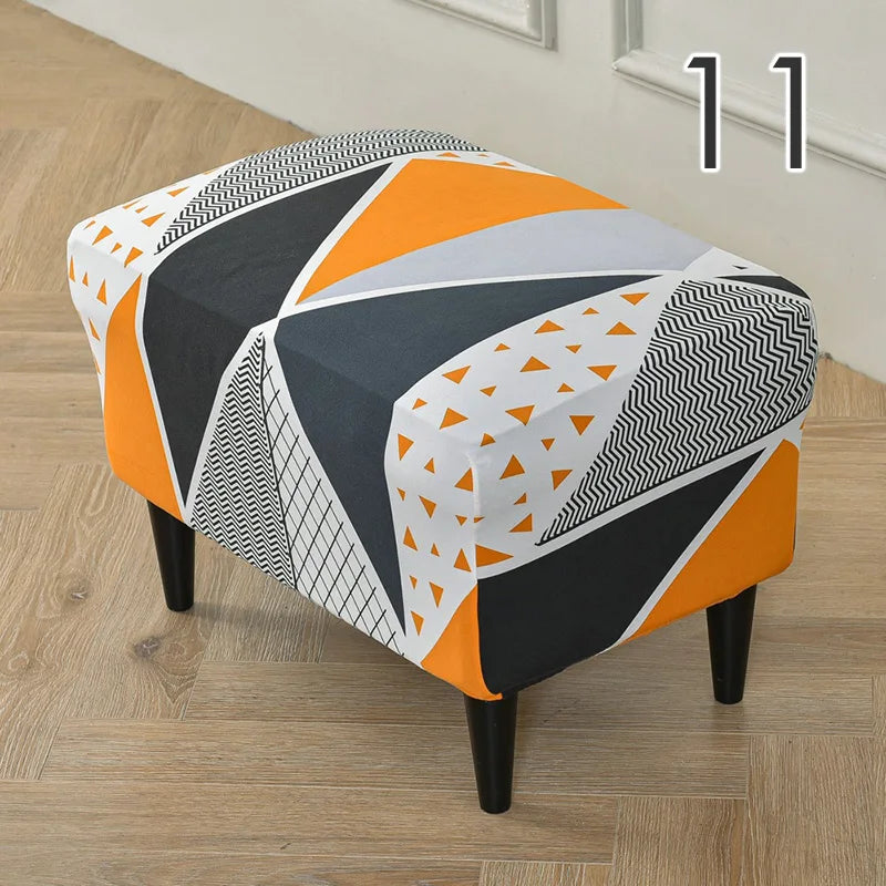 Rectangle Shaped Polyester Elastic Spandex Stretch Ottoman Slipcovers/Colors-Multicolor/Red/Floral/Black/Orange/Beige/Gray