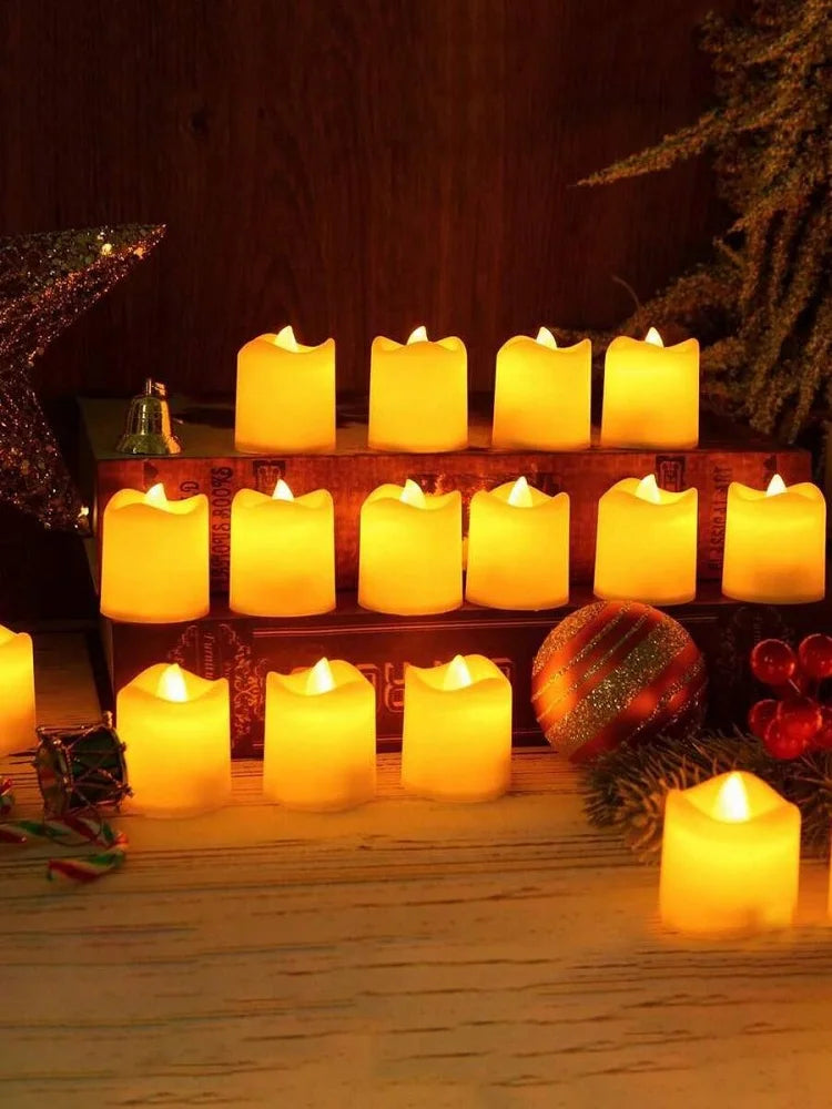 Flameless Flickering Plastic LED Electronic Small Tealight Candles/ 2-AC10 Battery Included/On-Off Switch/Colors-White/Yellow