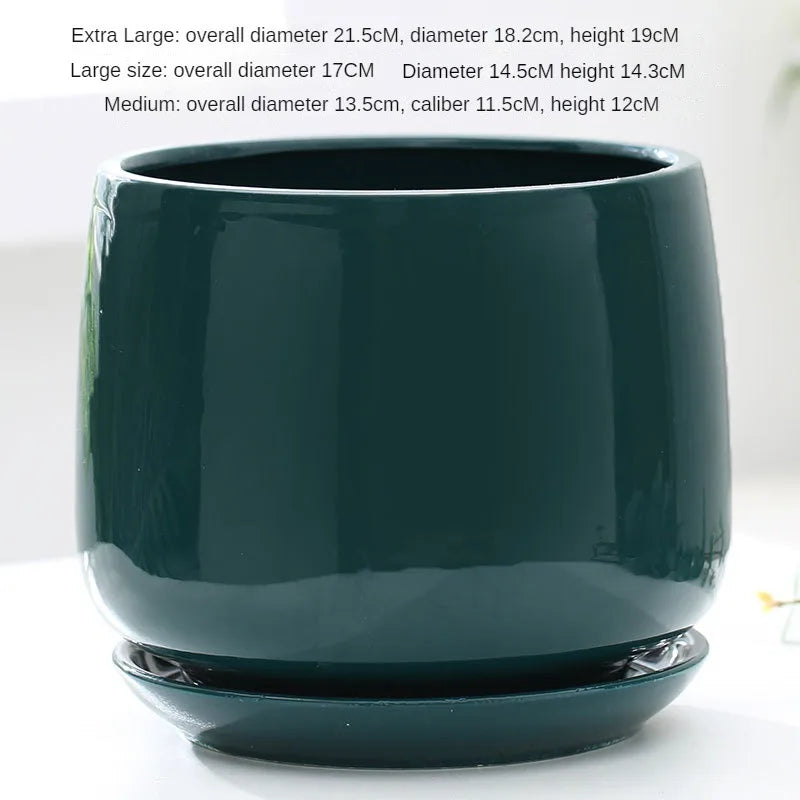 Ceramic Flowerpot Creative Large And Extra Large Flowerpot With Tray Household Balcony Nordic Simple Flowerpot Home Decoration