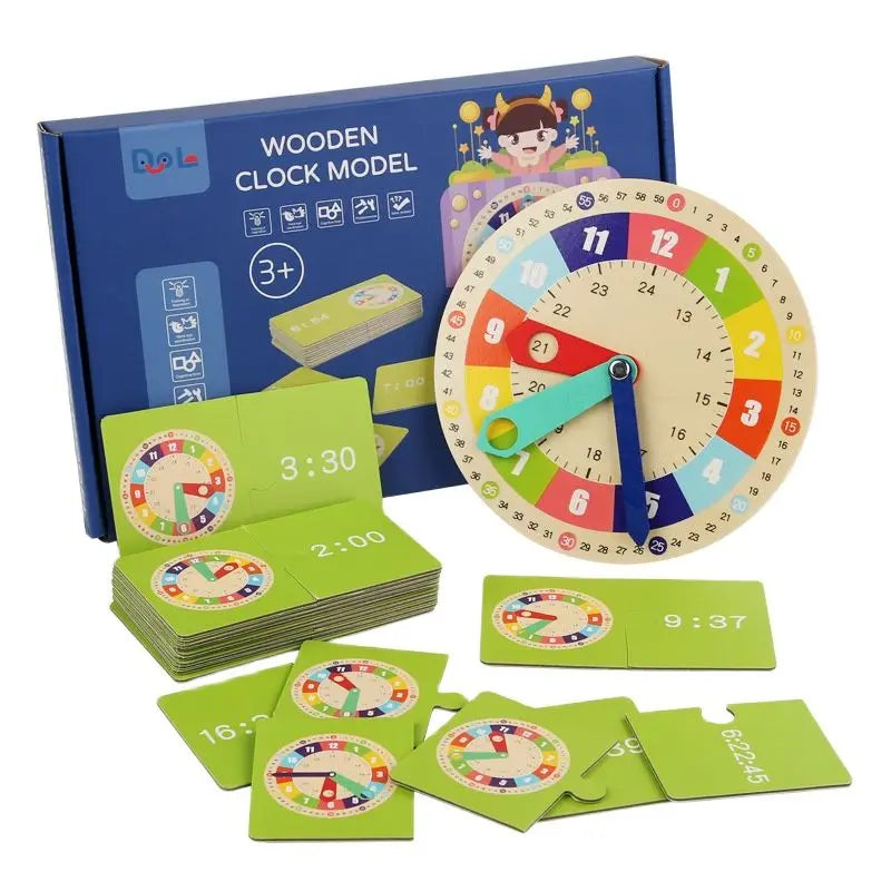 Teachers Educational Multicolor Wood-Paper Wall Clock Model/ Wood Stand /Games/15 Double-Sided Cards/Minute-Second-Hours Hands/Back Support-Magnet/Ages: 3 Years And Older