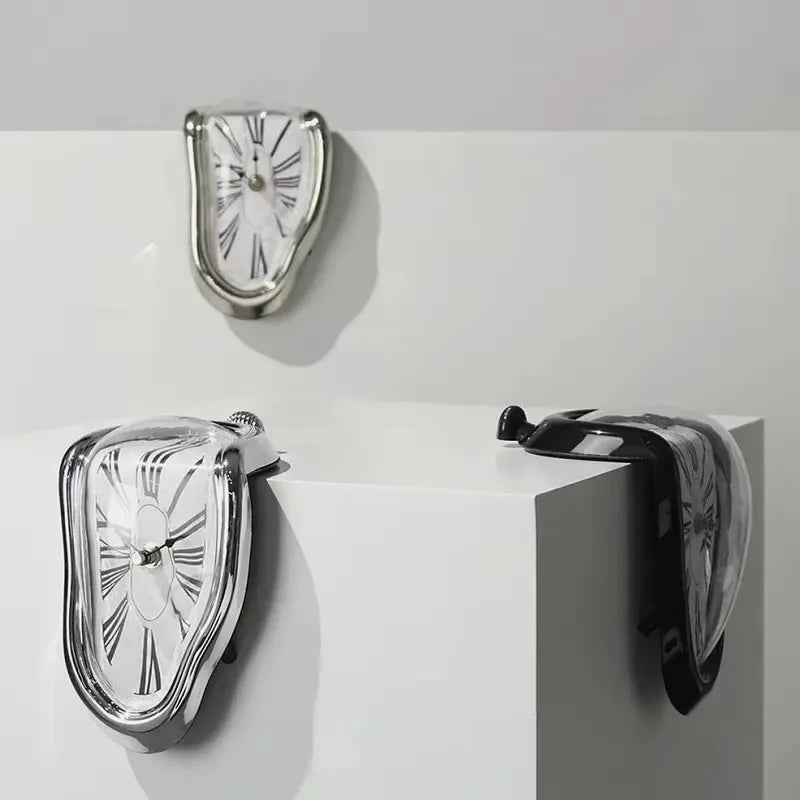 Salvadoran Dali Chrome Acrylic Roman Numeral Numbers Cartoon Distorted Plastic Silent Melting Wall Clocks/Colors-Gold/Black/Silver/White