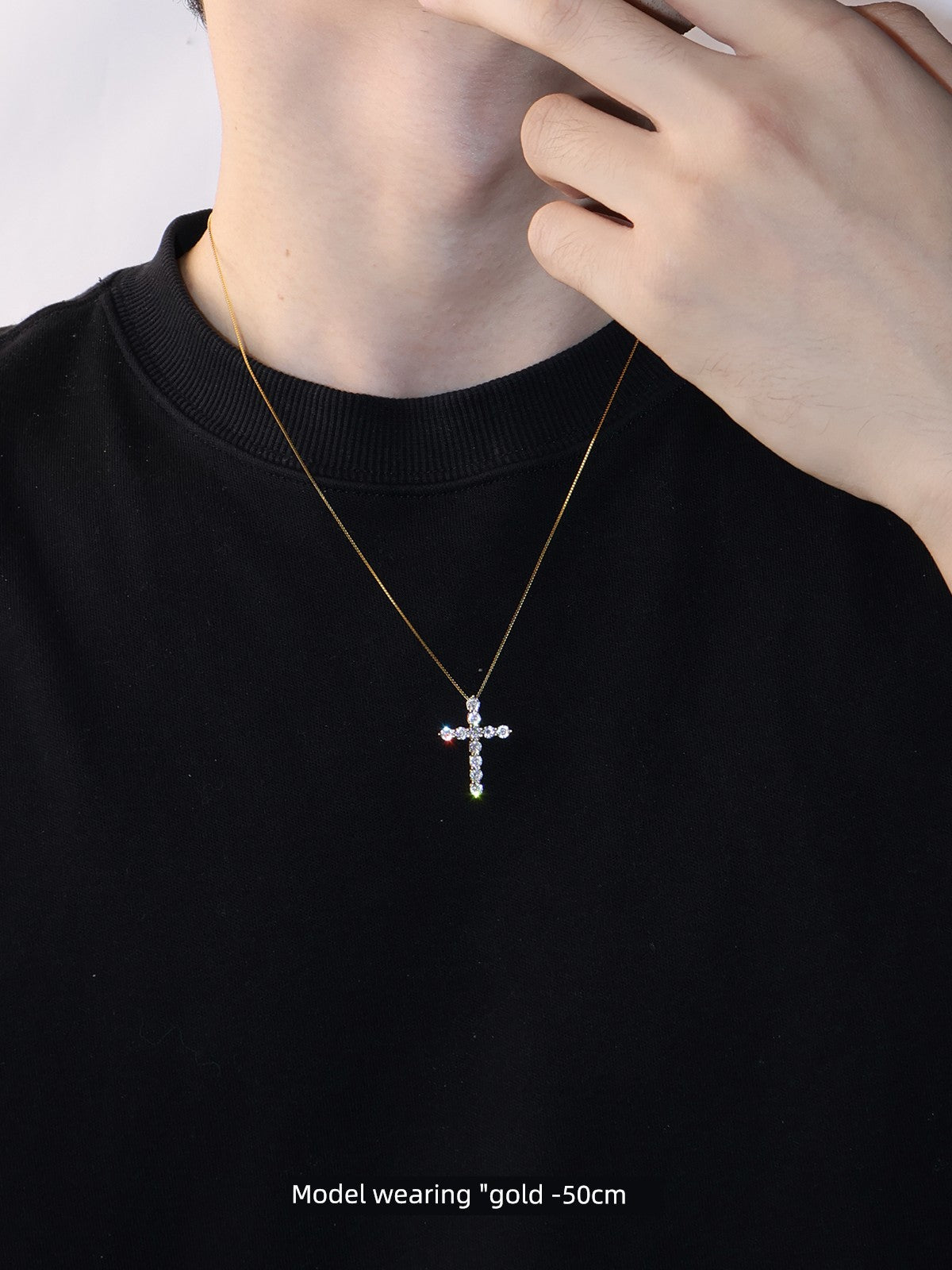 ZHENAI Unisex Fine Imitation Sterling Silver-Plated Metal Shiny Clear White Realistic Diamond-Like Gemstones Cross Pendants-Charms Necklaces