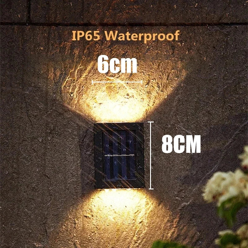 2 LED Solar Wall Light UP and Down Illuminate Outdoor Sunlight Sensor Lamp IP65 Waterproof Decor for Home Garden Porch 1~8 packs