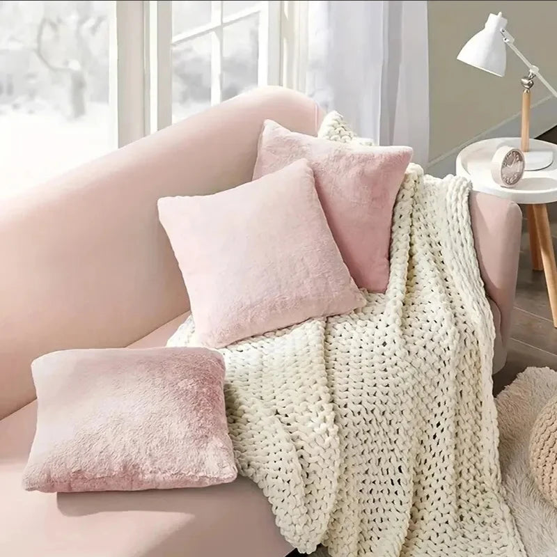 Beige 100% Polyester Ultra Soft Warm Plush Faux Rabbit Fur Plush Throw Pillow COVERS/