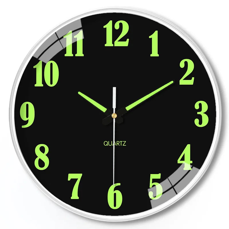 Round 8 Inch Luminous Black-White 3 Style Face Quartz Glow-In-Dark Numbers-Dials Wall Clocks