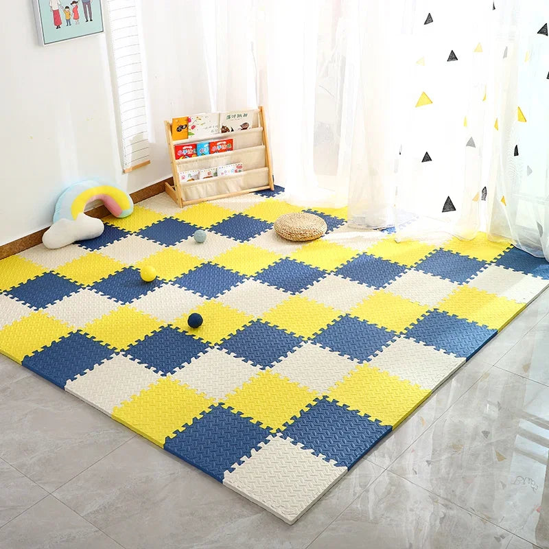 12 PCS Set EVA Waterproof Non-Toxic Flexible Soft Foam Interlocking Squares Tile Playmats/Ages: Newborn 0-3 Years-Older/Colors-Blue/Pink/Yellow/Multicolor/Geometric