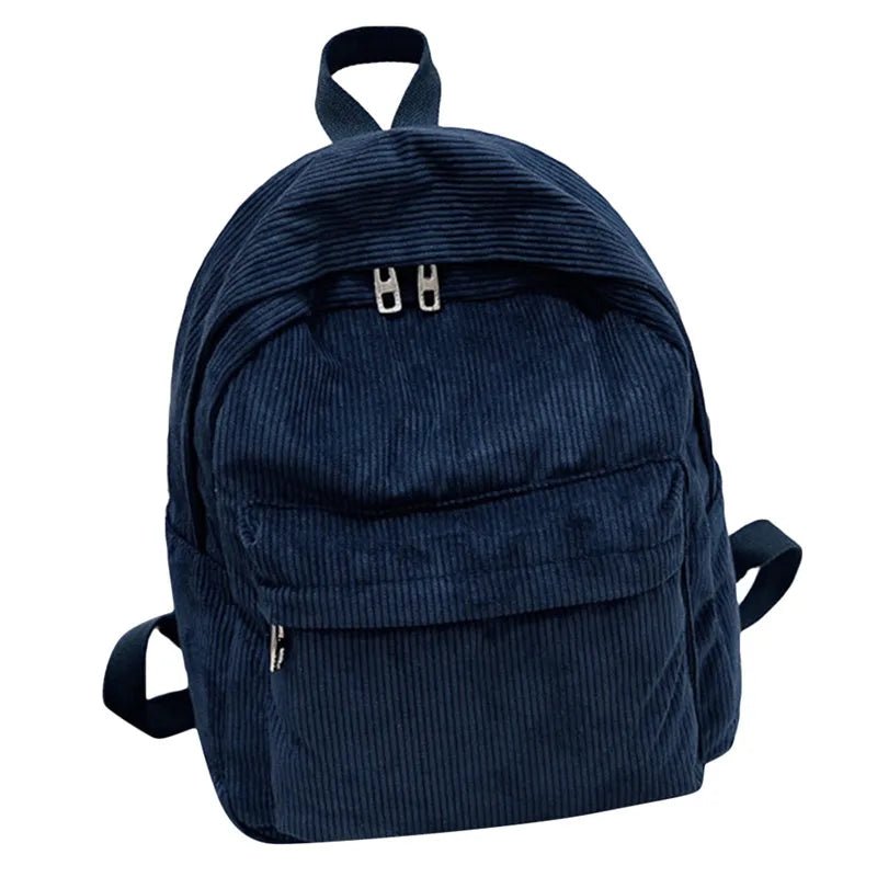 Women Softback Corduroy Interior Zipper Pockets Polyester Mochila Striped Rucksack Backpack Bags/Colors-Gray/Brown/Navy/Black/Blue/White