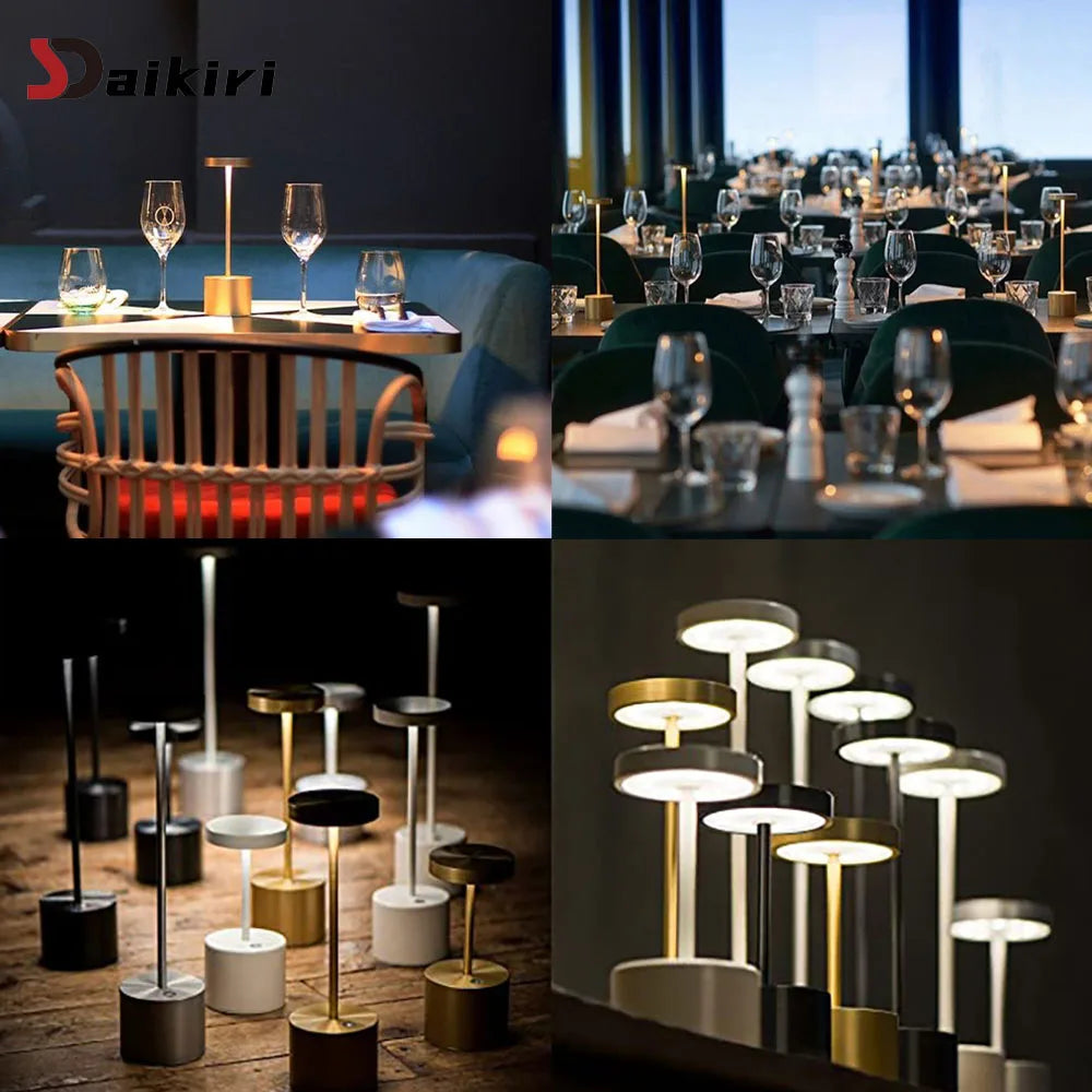 Retro Black Aluminum Iron Warm LED 3 Color Rechargeable Touch Dimming Round Cylindrical Cord Table Lamps