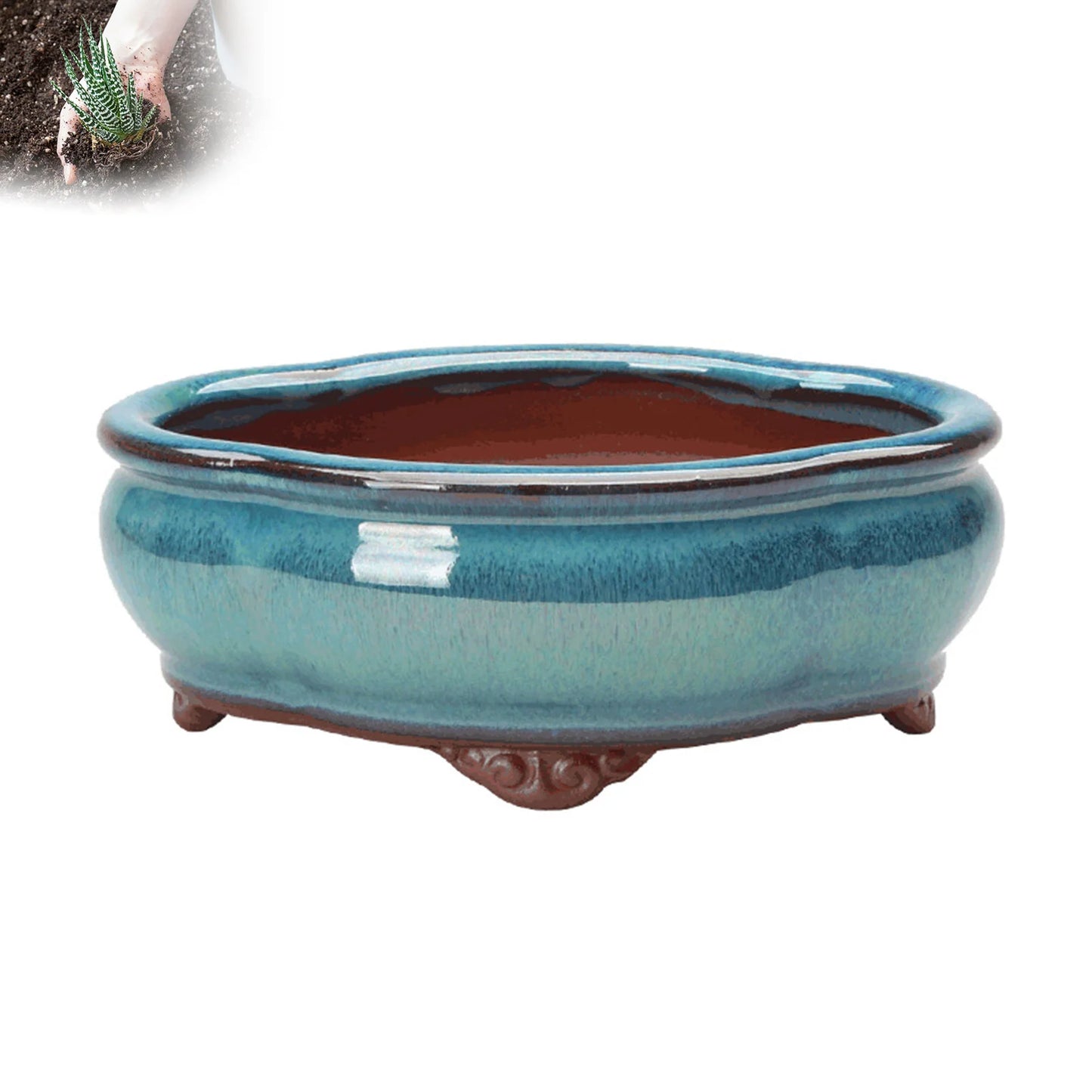 ACRDDK Modern Garden Unglazed Ceramic Rectangle Shaped Multicolor Chinese Bonsai Desktop Flower Pots /Colors-Blue/Brown/Multicolor