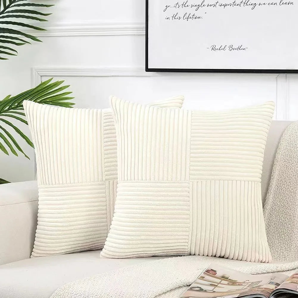 2 PCS Set Solid Color Cotton-Polyester Corduroy Striped Throw Pillow COVERS Only /Colors-Beige/Wine Red/Pink//Dark Gray/Bean Green/Dark Green/ Denim Blue/ White/Bright Yellow/Sizes: 18 x 18 Inches/Concealed Zipper