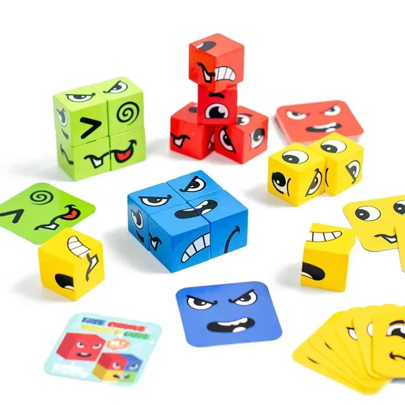 Plastic Kids Face Change Expression 3D Jigsaw Board Puzzle Building Blocks Montessori Cubes/Ages 3-14+years Old/Colors-Multicolor/Red/Blue