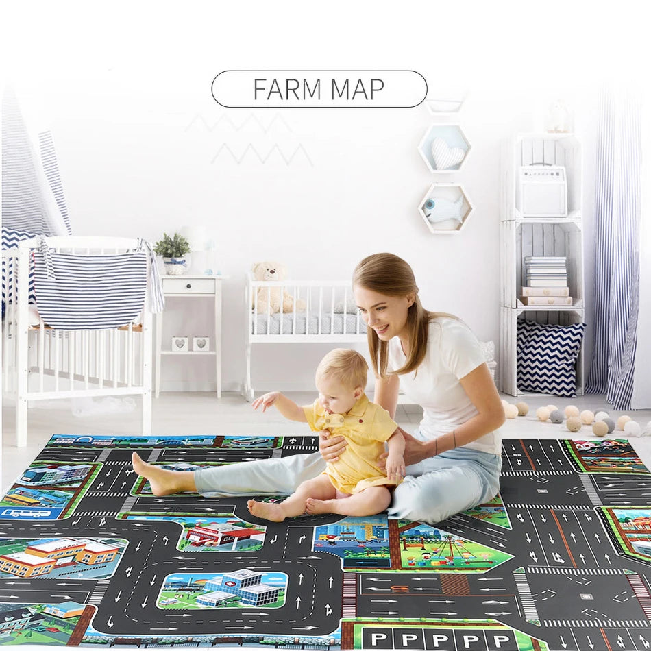 Babies Plastic Waterproof Non-Woven Cartoon Traffic Road Maps Crawling Educational Play Mats/Colors-Multicolor/Gray/Black/Blue/Babies Ages: 6 Months + Older