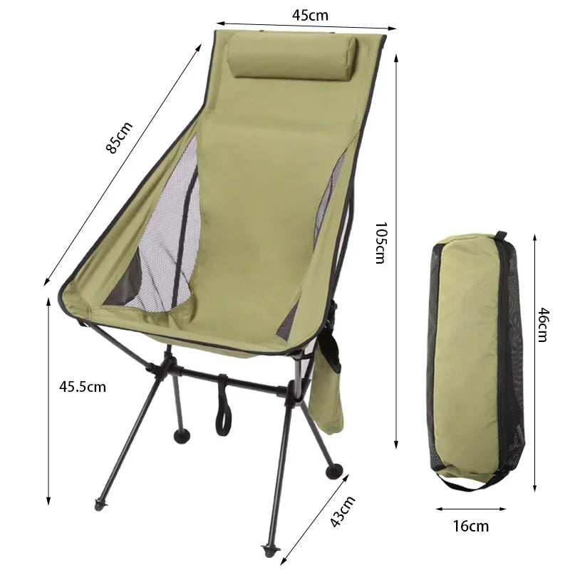 Outdoor Lightweight Portable Upholstered Mesh Polyester Folding Moon Chairs/Aluminum Alloy Frame Legs / Cup Holder Bag/Pillar/Colors-Green/Black/Beige/Brown