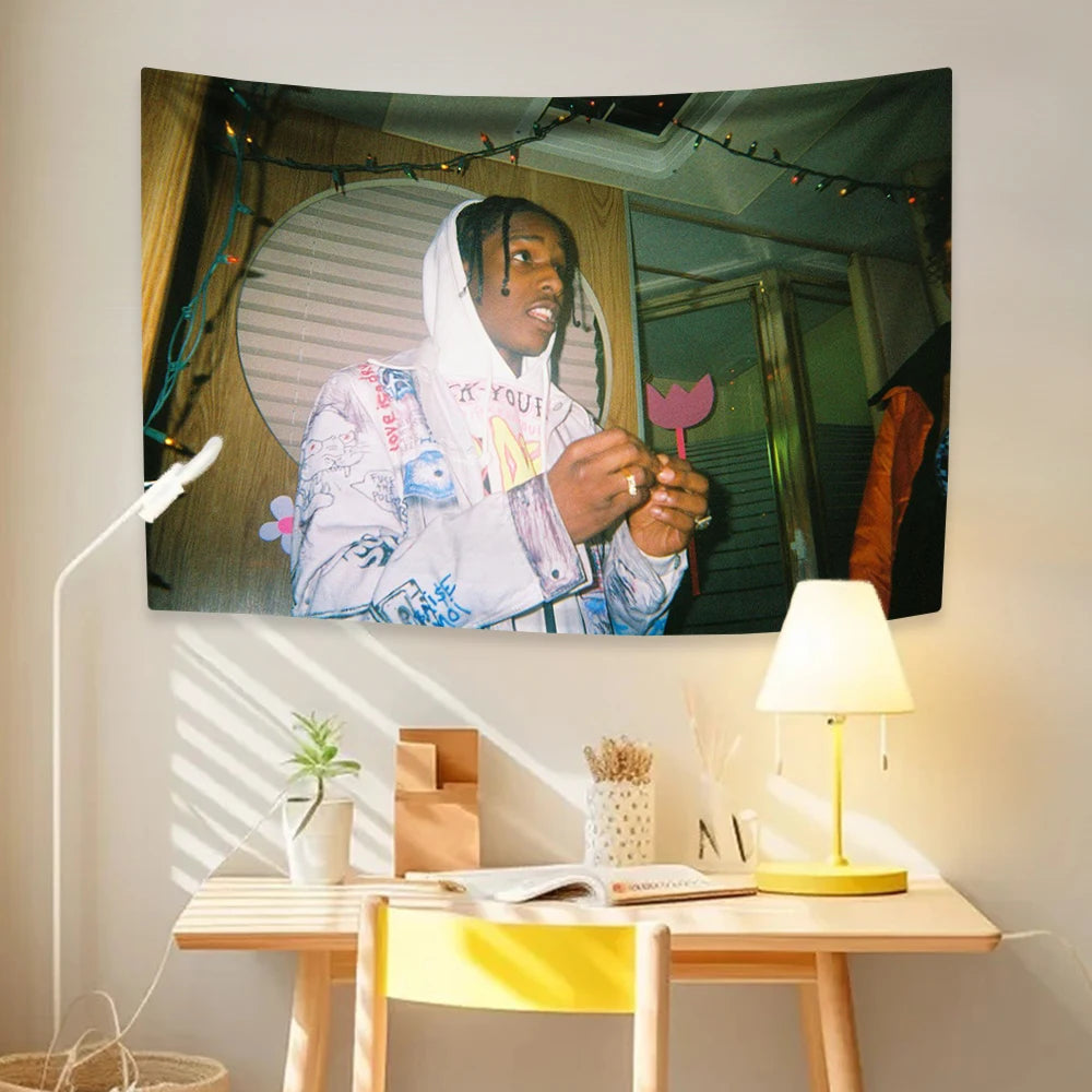 Polyester Printed Asap Rocky Aesthetic Music Album Rapper Flag Wall Hanging Tapestries/ Colors- Black/Multicolor/White/Blue/Green