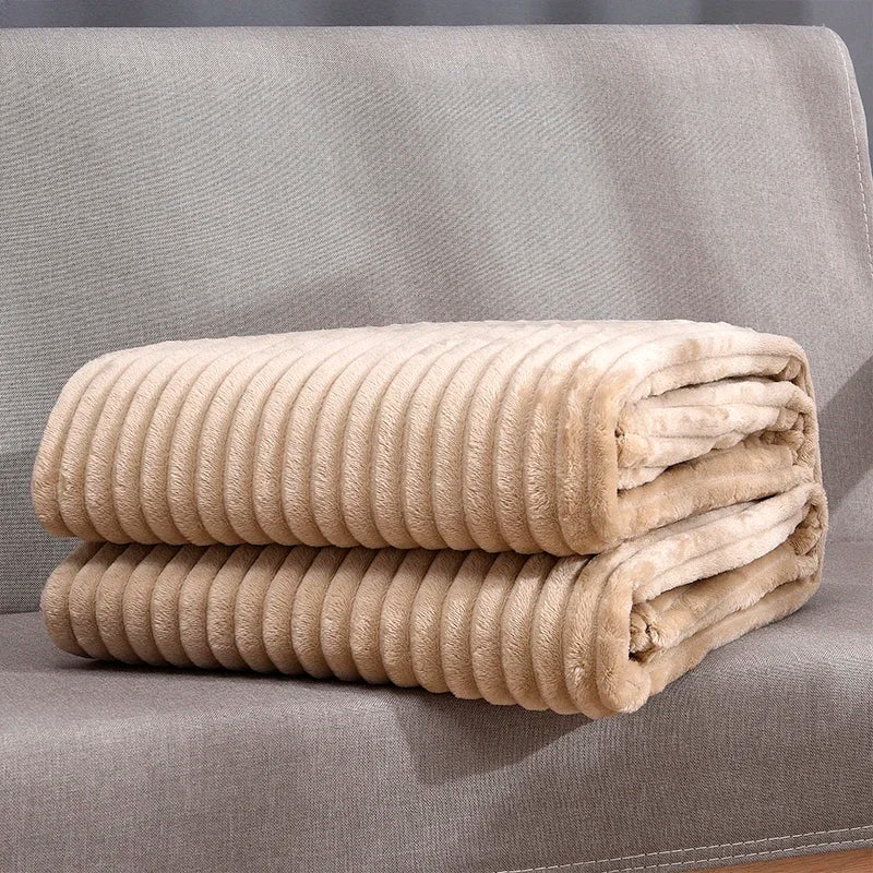 Solid Colored Striped Pattern Soft Warm Coral Fleece Polyester Flannel Blankets/Colors-Light Gray/Dark Gray/Dark Blue/Sky Blue/ Purple/ Yellow/Coffee/Pink/Khaki/Ivory/Machine Washable