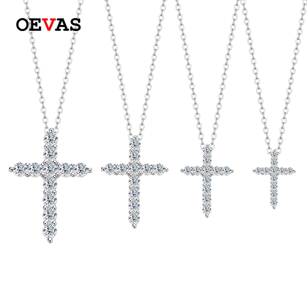 OEVAS 100% 925 Sterling Silver 2.5-5MM Cross Moissanite Necklace Pendant For Women Birthday Anniversary Gifts Fine Jewelry