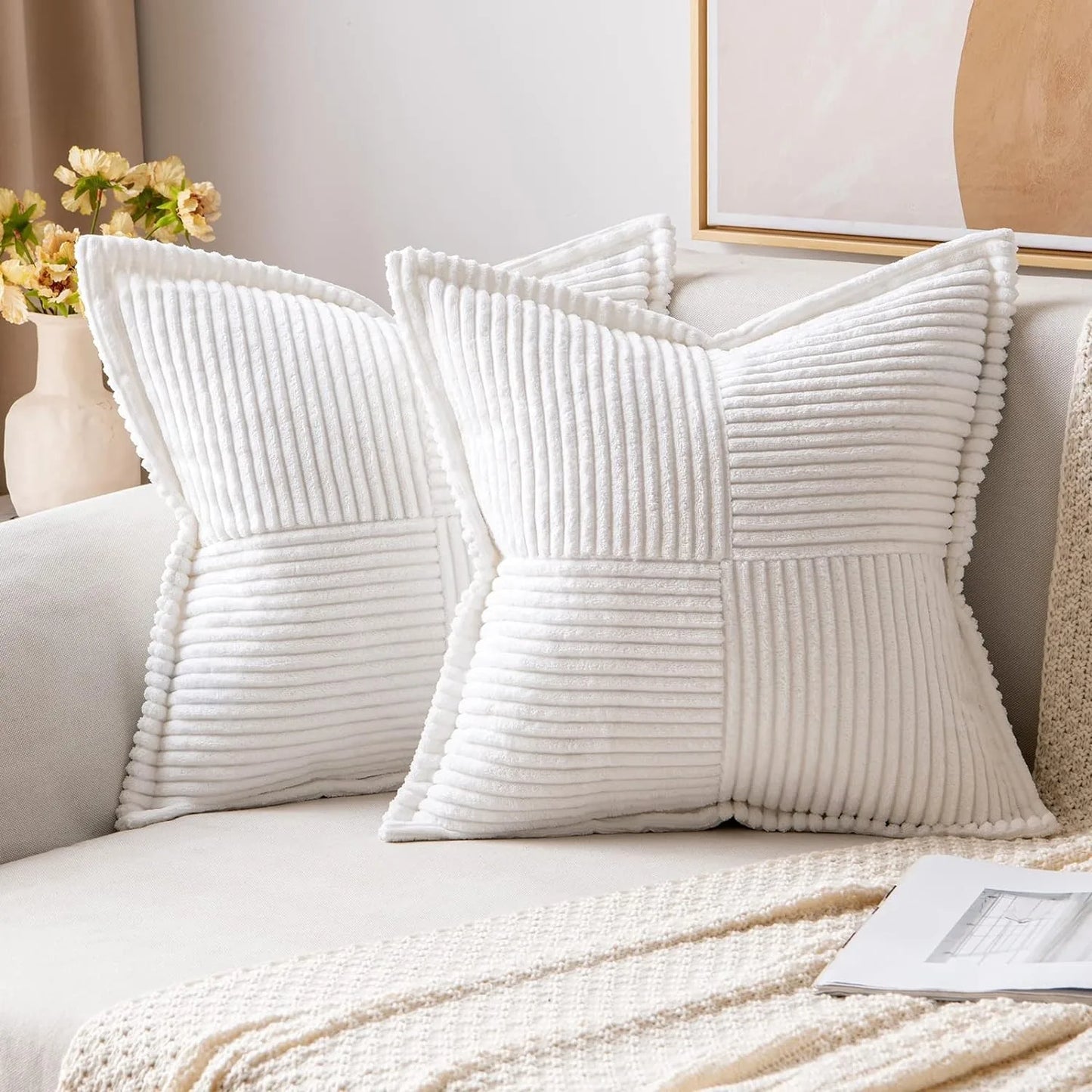 Polyester Corduroy Striped Throw Pillows COVERS/ Concealed Zipper/Colors-Beige/Green/Cream White/ Light Brown/Orange/Dark Green/ Pink/ Red/Black/Gray/Blue Green