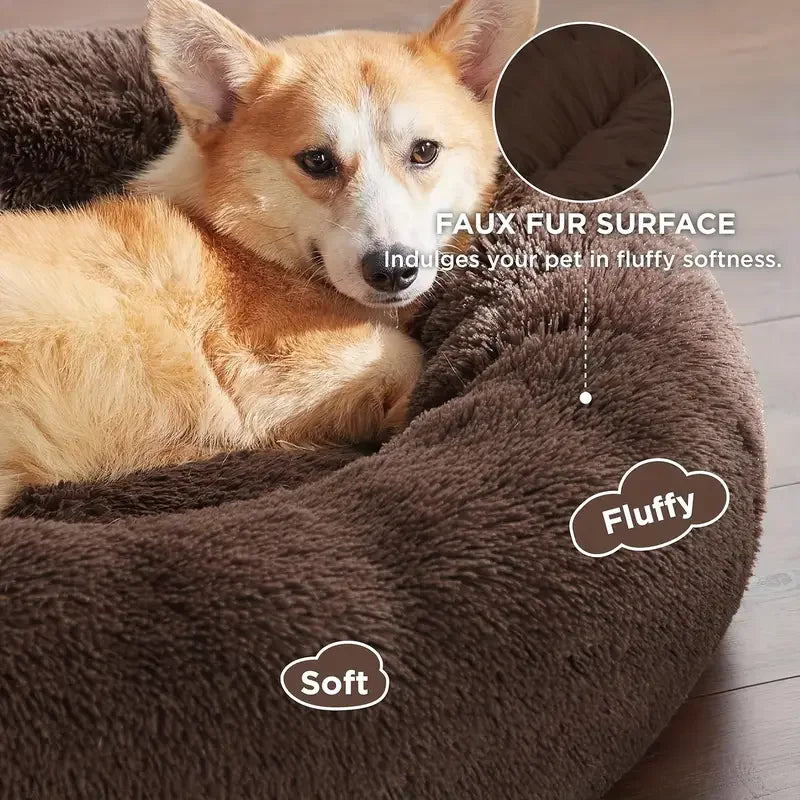 Cats-Dogs Round Washable Soft Cotton Lining Warm Plush Anti-Slip-Waterproof Bottom Beds /Colors-Gray/Dark Gray/Brown/White/ Pink/Tie Dyed/Light Apricot/Coffee/6 Sizes To Choose