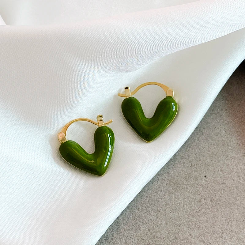 Women Imitation Red Wine Enamel Heart Shaped Tear Drop Gold Copper Earrings