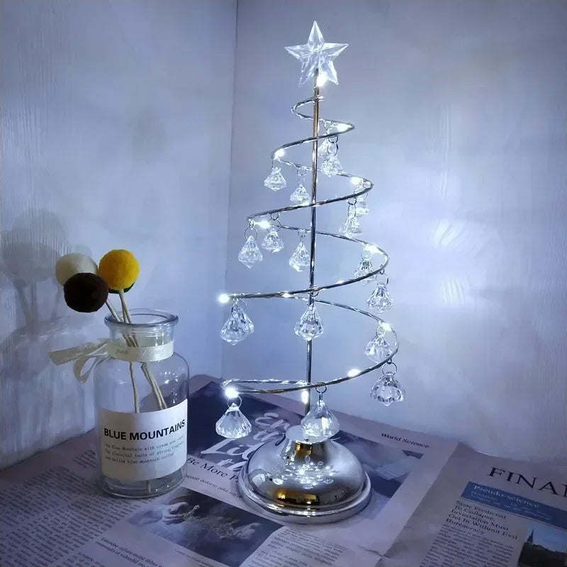 Acrylic Warm White LED Tabletop Fade-Wear-Resistant Christmas Tree Round Metal Base Table Lamps/ Battery Operated /3-AA Batteries (Not Included)/On/Off Switch/Colors-Gold/White/Clear/Silver