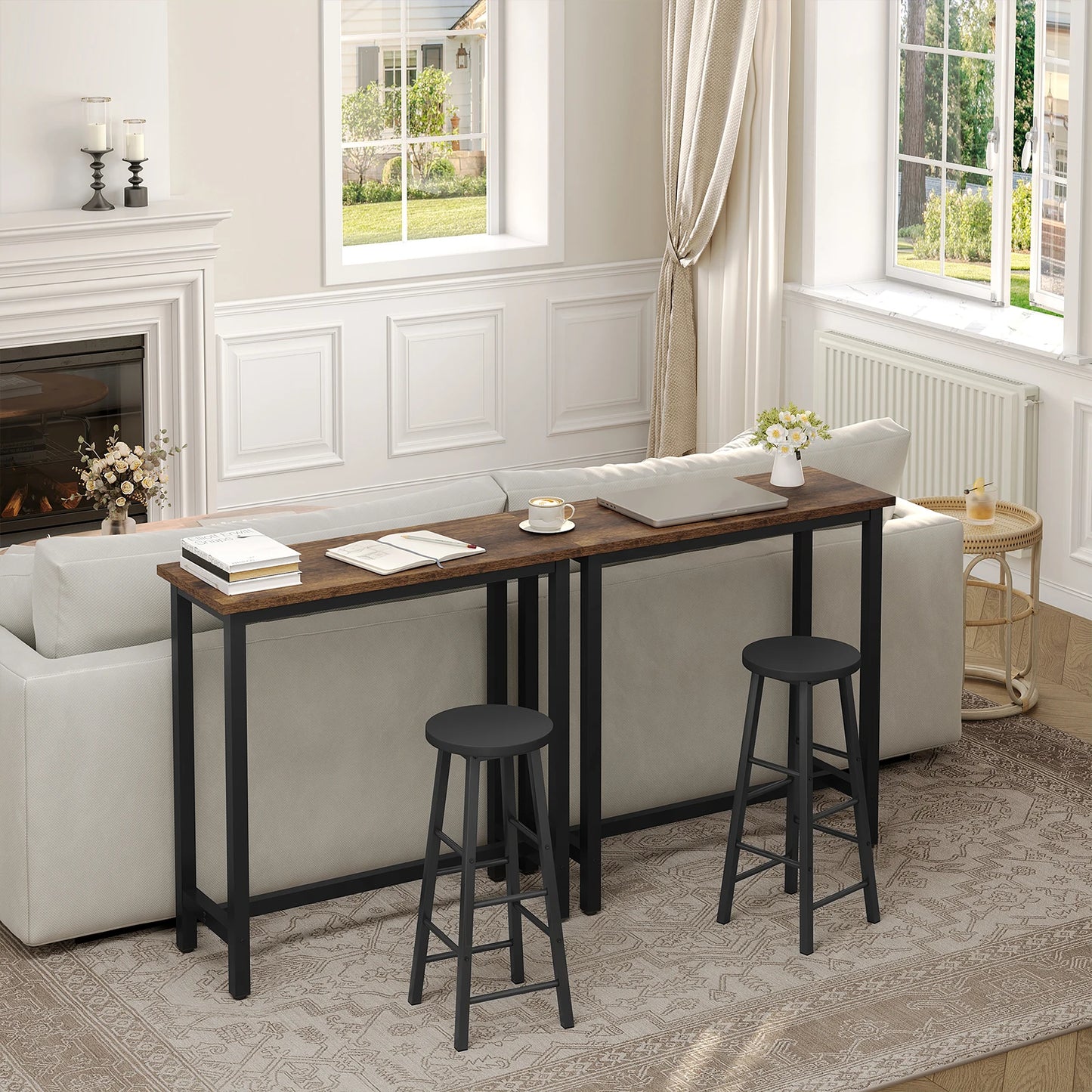 WOLTU Vintage Thick Pine Wood Top Iron Frame Bar Bistro Dining Table/Colors- Brown/White