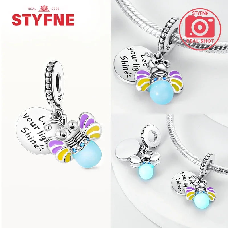 925 Sterling Silver Firefly Charms Glow in The Dark Pendant For Original Bracelet for Women fine Jewelry Love Gifts Diy