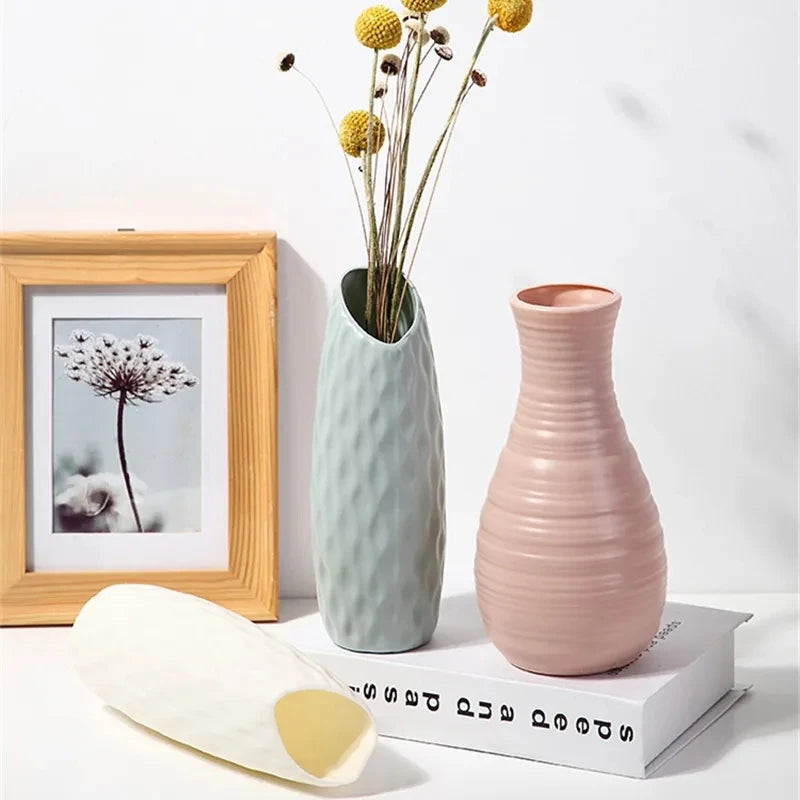 Nordic Modern Plastic Round Bottle Decorative Vases/Colors-White/Pink