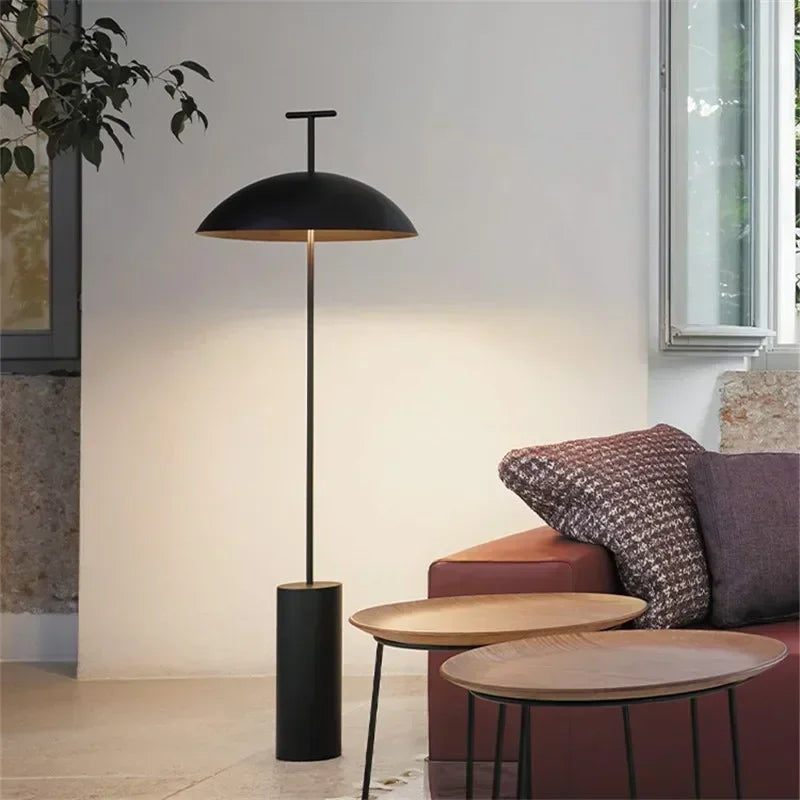 Scandinavia Corner ART DECO LED Mushroom Shaped Down Shade Iron Body Polished Chrome Round Cylindrical Floor Lamps/Colors-Red/Black/Silver