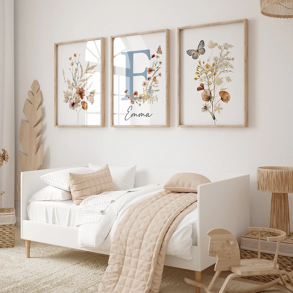 Baby Unframed Personalized Watercolor Wildflowers/Alphabet Canvas Waterproof Ink Prints/Colors-Floral/White