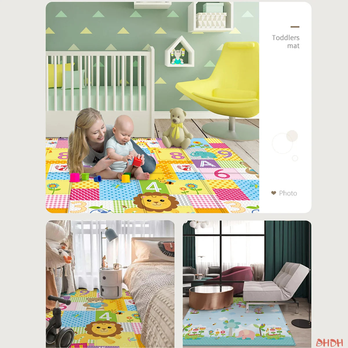 Babies Soft Plastic Waterproof High Rebound Double-Sided Portable Foldable Cute Cartoon Design Crawling Play Mats/Colors-Beige/Floral/Multicolor/Checkered/Geometric/Animal/Dots/Compact Size