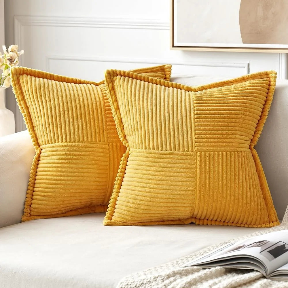 Polyester Corduroy Striped Throw Pillows COVERS/ Concealed Zipper/Colors-Beige/Green/Cream White/ Light Brown/Orange/Dark Green/ Pink/ Red/Black/Gray/Blue Green