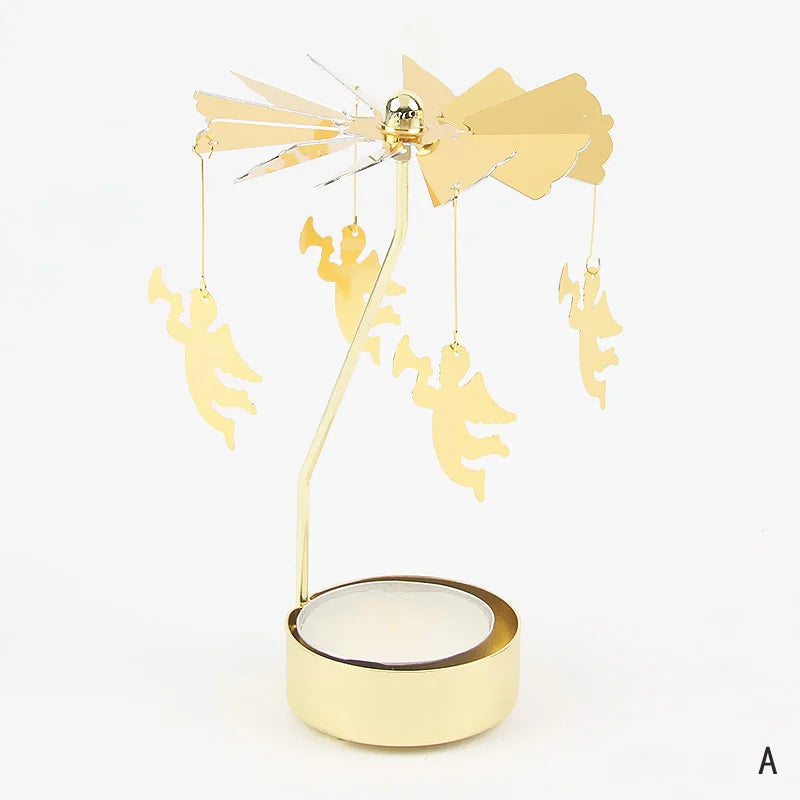 Gold Stainless Steel Metal Rotating Carousel Deer-Snowflake Small Tealight Candleholders