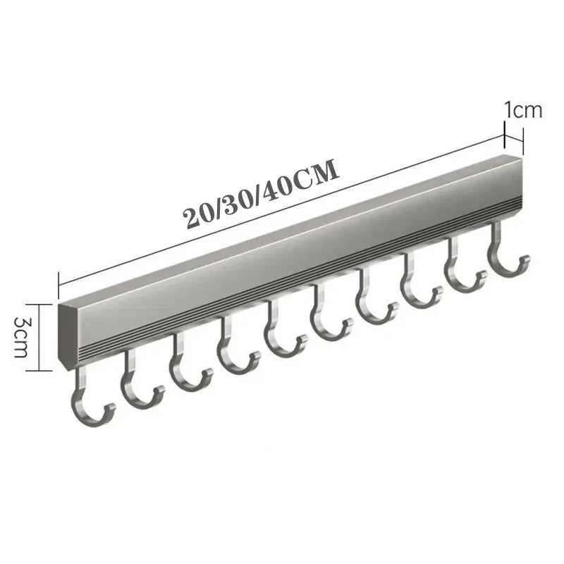 Kitchen Wall Mounted Sliver Gray Aluminum 4-10 Adjustable Inserted Rubber Rings Hooks Utensil Utility Racks/ Use Super Glue-Only Suitable For Smooth Non-Porous Surfaces